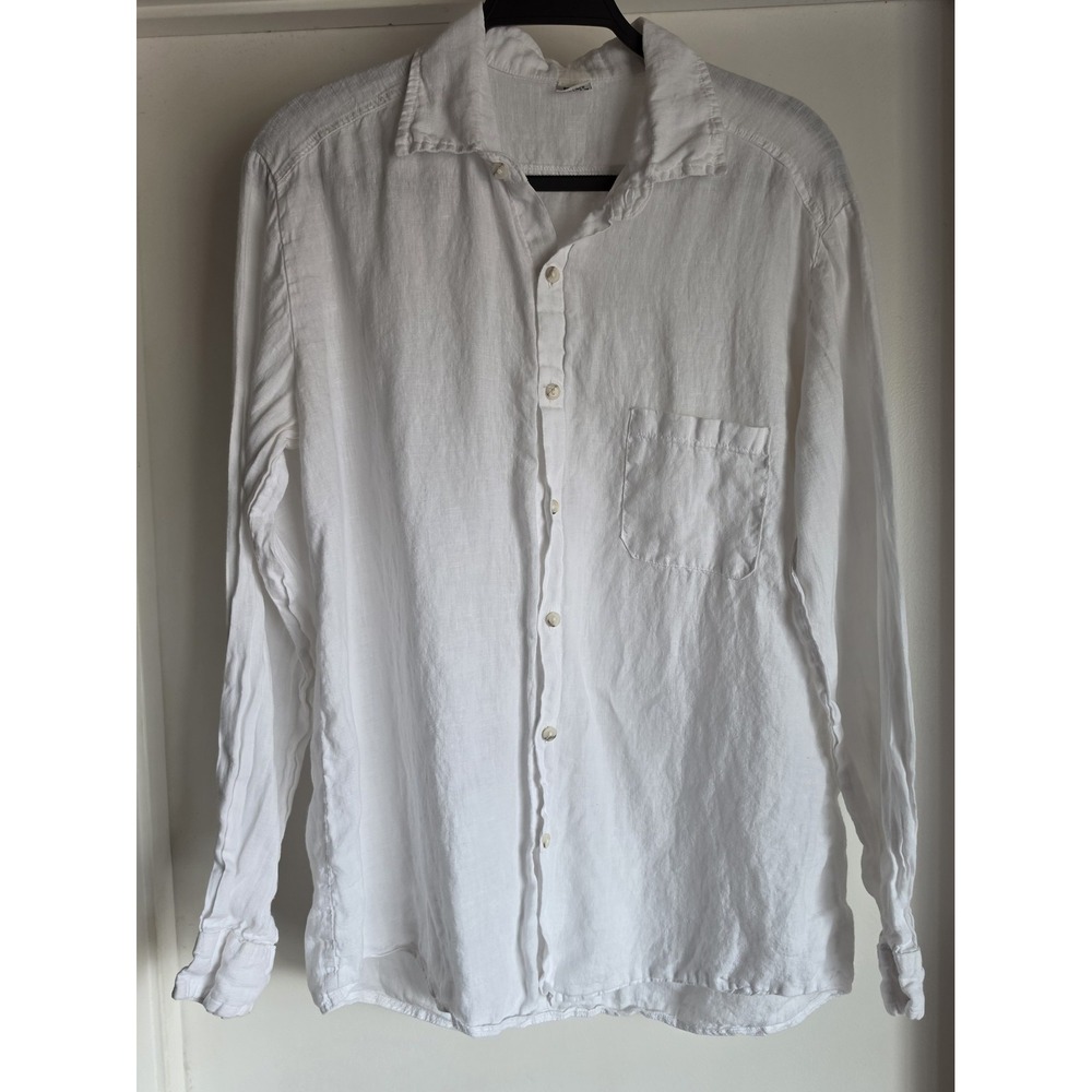 Beslika Linen Shirt Men L White Long Sleeve Collared Casual Classic Button-Up